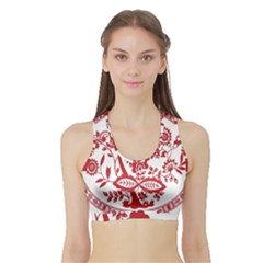 Red Vintage Floral Flowers Decorative Pattern Sports Bra With Border by Simbadda