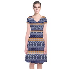 Abstract Elegant Background Pattern Short Sleeve Front Wrap Dress