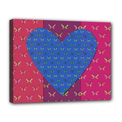 Butterfly Heart Pattern Canvas 14  X 11  by Simbadda