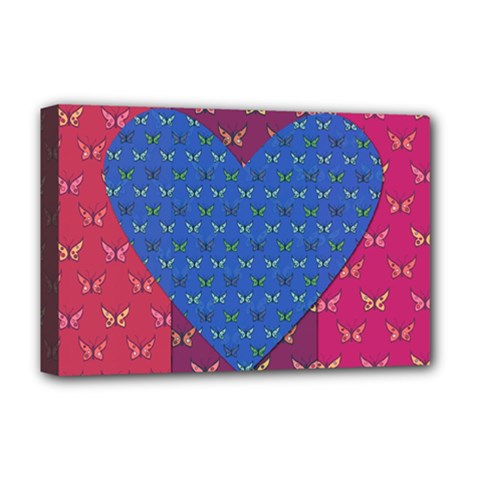 Butterfly Heart Pattern Deluxe Canvas 18  X 12   by Simbadda