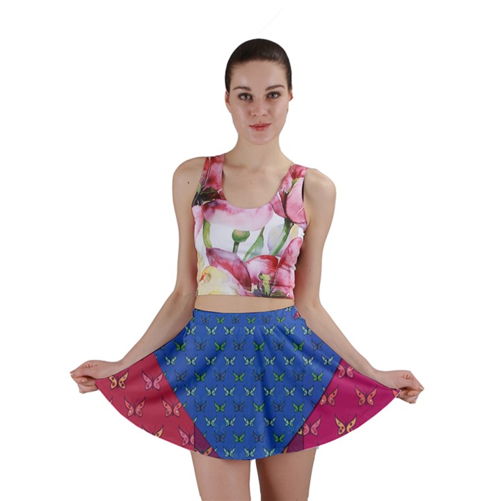 Butterfly Heart Pattern Mini Skirt