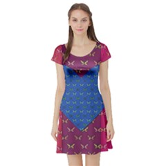 Butterfly Heart Pattern Short Sleeve Skater Dress by Simbadda