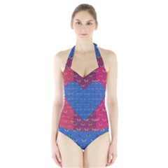 Butterfly Heart Pattern Halter Swimsuit by Simbadda