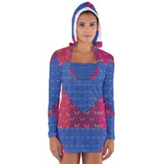 Butterfly Heart Pattern Women s Long Sleeve Hooded T-shirt by Simbadda