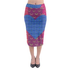 Butterfly Heart Pattern Midi Pencil Skirt