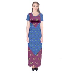 Butterfly Heart Pattern Short Sleeve Maxi Dress