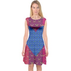 Butterfly Heart Pattern Capsleeve Midi Dress by Simbadda