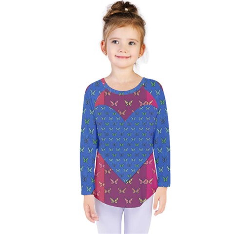 Butterfly Heart Pattern Kids  Long Sleeve Tee by Simbadda