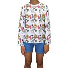 Handmade Pattern With Crazy Flowers Kids  Long Sleeve Swimwear