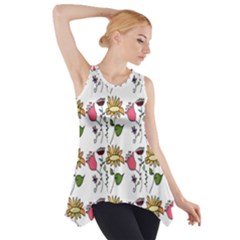 Handmade Pattern With Crazy Flowers Side Drop Tank Tunic