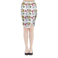 Handmade Pattern With Crazy Flowers Midi Wrap Pencil Skirt