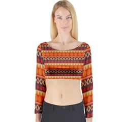 Abstract Lines Seamless Pattern Long Sleeve Crop Top by Simbadda