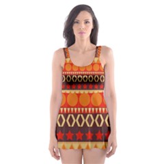 Abstract Lines Seamless Pattern Skater Dress Swimsuit