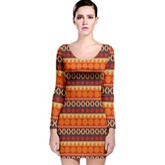 Abstract Lines Seamless Pattern Long Sleeve Velvet Bodycon Dress