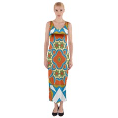 Digital Computer Graphic Geometric Kaleidoscope Fitted Maxi Dress