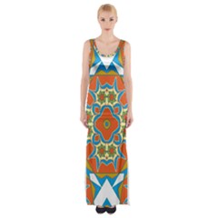 Digital Computer Graphic Geometric Kaleidoscope Maxi Thigh Split Dress