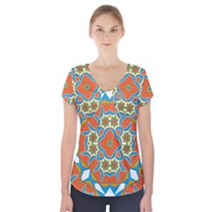 Digital Computer Graphic Geometric Kaleidoscope Short Sleeve Front Detail Top