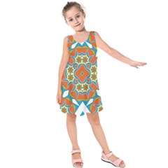 Digital Computer Graphic Geometric Kaleidoscope Kids  Sleeveless Dress