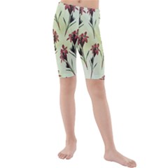 Vintage Style Seamless Floral Wallpaper Pattern Background Kids  Mid Length Swim Shorts