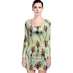 Vintage Style Seamless Floral Wallpaper Pattern Background Long Sleeve Bodycon Dress