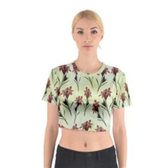 Vintage Style Seamless Floral Wallpaper Pattern Background Cotton Crop Top