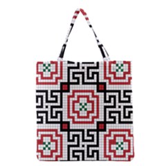 Vintage Style Seamless Black, White And Red Tile Pattern Wallpaper Background Grocery Tote Bag by Simbadda