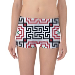 Vintage Style Seamless Black, White And Red Tile Pattern Wallpaper Background Boyleg Bikini Bottoms