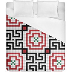 Vintage Style Seamless Black, White And Red Tile Pattern Wallpaper Background Duvet Cover (california King Size) by Simbadda