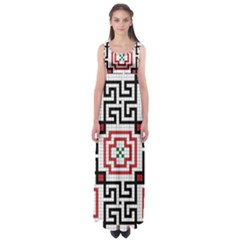 Vintage Style Seamless Black, White And Red Tile Pattern Wallpaper Background Empire Waist Maxi Dress