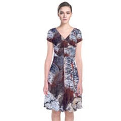 Wooden Hot Ashes Pattern Short Sleeve Front Wrap Dress