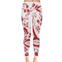 Red Vintage Floral Flowers Decorative Pattern Clipart Leggings  View1