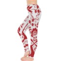 Red Vintage Floral Flowers Decorative Pattern Clipart Leggings  View3