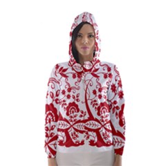 Red Vintage Floral Flowers Decorative Pattern Clipart Hooded Wind Breaker (women)