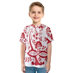 Red Vintage Floral Flowers Decorative Pattern Clipart Kids  Sport Mesh Tee