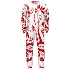 Red Vintage Floral Flowers Decorative Pattern Clipart Onepiece Jumpsuit (men)  by Simbadda