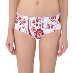 Red Vintage Floral Flowers Decorative Pattern Clipart Mid-waist Bikini Bottoms