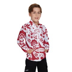 Red Vintage Floral Flowers Decorative Pattern Clipart Wind Breaker (kids) by Simbadda