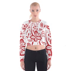 Red Vintage Floral Flowers Decorative Pattern Clipart Women s Cropped Sweatshirt by Simbadda