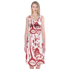 Red Vintage Floral Flowers Decorative Pattern Clipart Midi Sleeveless Dress