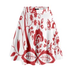 Red Vintage Floral Flowers Decorative Pattern Clipart High Waist Skirt