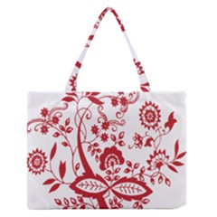 Red Vintage Floral Flowers Decorative Pattern Clipart Medium Zipper Tote Bag by Simbadda