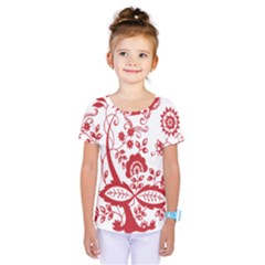 Red Vintage Floral Flowers Decorative Pattern Clipart Kids  One Piece Tee