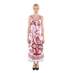 Red Vintage Floral Flowers Decorative Pattern Sleeveless Maxi Dress by Simbadda