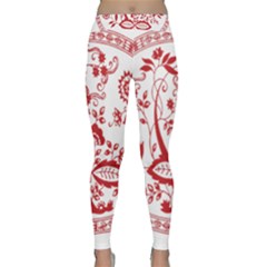 Red Vintage Floral Flowers Decorative Pattern Classic Yoga Leggings