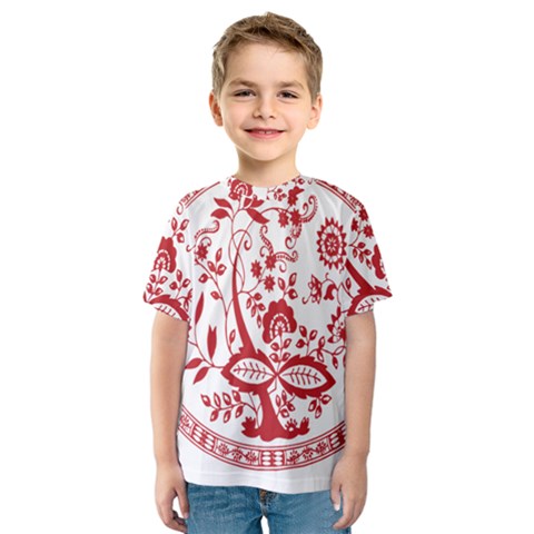 Red Vintage Floral Flowers Decorative Pattern Kids  Sport Mesh Tee by Simbadda