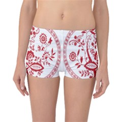 Red Vintage Floral Flowers Decorative Pattern Boyleg Bikini Bottoms