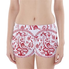 Red Vintage Floral Flowers Decorative Pattern Boyleg Bikini Wrap Bottoms