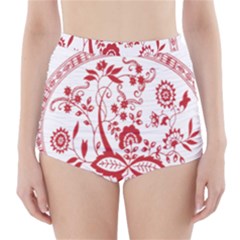 Red Vintage Floral Flowers Decorative Pattern High-waisted Bikini Bottoms