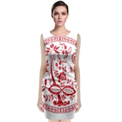 Red Vintage Floral Flowers Decorative Pattern Classic Sleeveless Midi Dress