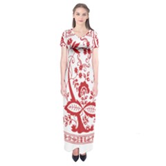 Red Vintage Floral Flowers Decorative Pattern Short Sleeve Maxi Dress